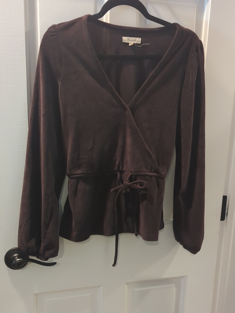 Madewell Chocolate Brown Wrap Tie Long-Sleeve Top